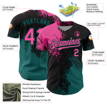 Charger l&#39;image dans la galerie, Custom Pink Black-Teal 3D Pattern Design Abstract Brush Stroke Authentic Baseball Jersey
