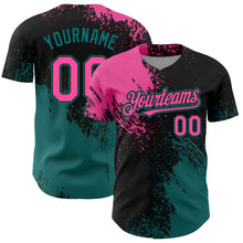 Charger l&#39;image dans la galerie, Custom Pink Black-Teal 3D Pattern Design Abstract Brush Stroke Authentic Baseball Jersey
