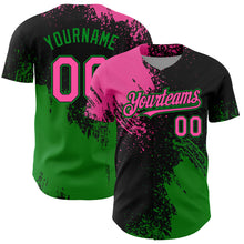 Charger l&#39;image dans la galerie, Custom Pink Black-Grass Green 3D Pattern Design Abstract Brush Stroke Authentic Baseball Jersey
