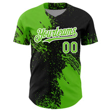 Загрузить изображение в средство просмотра галереи, Custom Aurora Green Black-White 3D Pattern Design Abstract Brush Stroke Authentic Baseball Jersey
