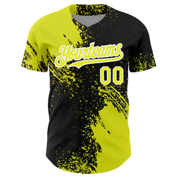 Custom Neon Yellow Black-White 3D Pattern Design Abstract Brush Stroke Authentic Baseball Jersey