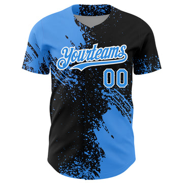 Custom Electric Blue Black-White 3D Pattern Design Abstract Brush Stroke Authentic Baseball Jersey