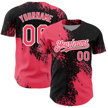 Load image into Gallery viewer, Custom Neon Pink Black-White 3D Pattern Design Abstract Brush Stroke Authentic Baseball Jersey
