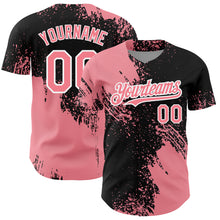 Charger l&#39;image dans la galerie, Custom Medium Pink Black-White 3D Pattern Design Abstract Brush Stroke Authentic Baseball Jersey
