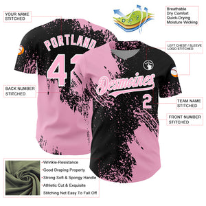 Custom Light Pink Black-White 3D Pattern Design Abstract Brush Stroke Authentic Baseball Jersey