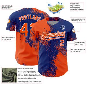 Custom Orange Royal-White 3D Pattern Design Abstract Brush Stroke Authentic Baseball Jersey