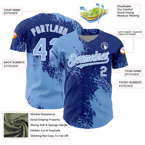 Custom Light Blue Royal-White 3D Pattern Design Abstract Brush Stroke Authentic Baseball Jersey