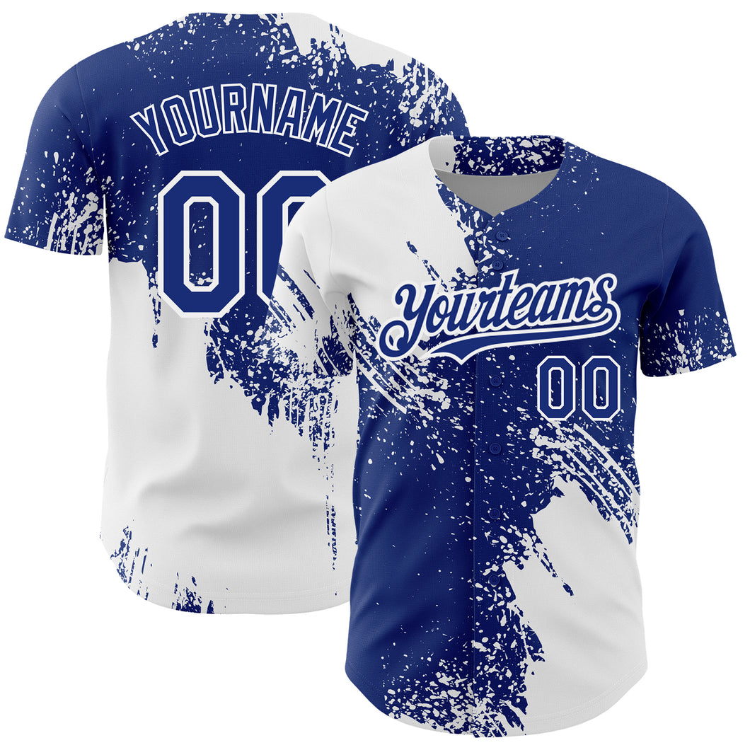 Custom White Royal 3D Pattern Design Abstract Brush Stroke Authentic Baseball Jersey