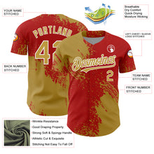 Load image into Gallery viewer, Custom Old Gold Red-White 3D Pattern Design Abstract Brush Stroke Authentic Baseball Jersey
