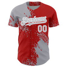 Загрузить изображение в средство просмотра галереи, Custom Gray Red-White 3D Pattern Design Abstract Brush Stroke Authentic Baseball Jersey
