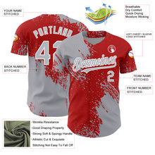 Загрузить изображение в средство просмотра галереи, Custom Gray Red-White 3D Pattern Design Abstract Brush Stroke Authentic Baseball Jersey
