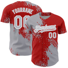 Загрузить изображение в средство просмотра галереи, Custom Gray Red-White 3D Pattern Design Abstract Brush Stroke Authentic Baseball Jersey
