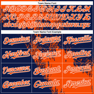 Custom Orange Navy-White 3D Pattern Design Abstract Brush Stroke Authentic Baseball Jersey