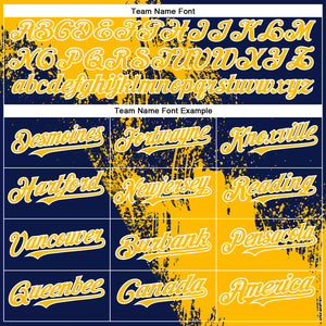 Custom Gold Navy-White 3D Pattern Design Abstract Brush Stroke Authentic Baseball Jersey