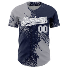 Charger l&#39;image dans la galerie, Custom Gray Navy-White 3D Pattern Design Abstract Brush Stroke Authentic Baseball Jersey
