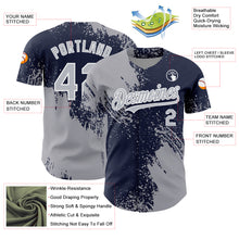 Charger l&#39;image dans la galerie, Custom Gray Navy-White 3D Pattern Design Abstract Brush Stroke Authentic Baseball Jersey
