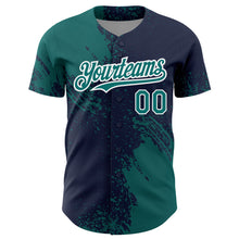 Load image into Gallery viewer, Custom Teal Navy-White 3D Pattern Design Abstract Brush Stroke Authentic Baseball Jersey
