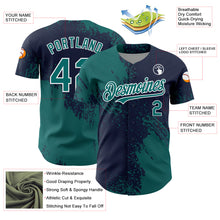 Load image into Gallery viewer, Custom Teal Navy-White 3D Pattern Design Abstract Brush Stroke Authentic Baseball Jersey
