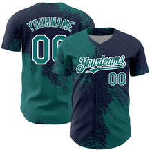 Загрузить изображение в средство просмотра галереи, Custom Teal Navy-White 3D Pattern Design Abstract Brush Stroke Authentic Baseball Jersey
