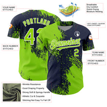 Charger l&#39;image dans la galerie, Custom Neon Green Navy-White 3D Pattern Design Abstract Brush Stroke Authentic Baseball Jersey
