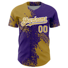 Charger l&#39;image dans la galerie, Custom Old Gold Purple-White 3D Pattern Design Abstract Brush Stroke Authentic Baseball Jersey
