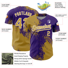 Laden Sie das Bild in den Galerie-Viewer, Custom Old Gold Purple-White 3D Pattern Design Abstract Brush Stroke Authentic Baseball Jersey
