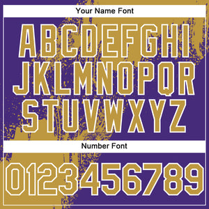 Custom Old Gold Purple-White 3D Pattern Design Abstract Brush Stroke Authentic Baseball Jersey