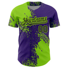 Charger l&#39;image dans la galerie, Custom Neon Green Black-Purple 3D Pattern Design Abstract Brush Stroke Authentic Baseball Jersey
