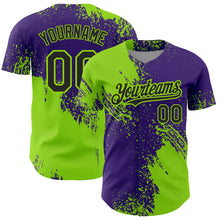 Charger l&#39;image dans la galerie, Custom Neon Green Black-Purple 3D Pattern Design Abstract Brush Stroke Authentic Baseball Jersey
