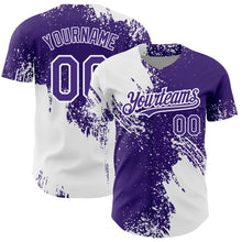 Load image into Gallery viewer, Custom White Purple 3D Pattern Design Abstract Brush Stroke Authentic Baseball Jersey
