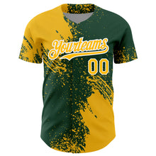 Laden Sie das Bild in den Galerie-Viewer, Custom Gold Green-White 3D Pattern Design Abstract Brush Stroke Authentic Baseball Jersey
