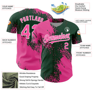 Custom Pink Green-White 3D Pattern Design Abstract Brush Stroke Authentic Baseball Jersey