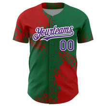 Charger l&#39;image dans la galerie, Custom Red Purple Kelly Green-White 3D Pattern Design Abstract Brush Stroke Authentic Baseball Jersey
