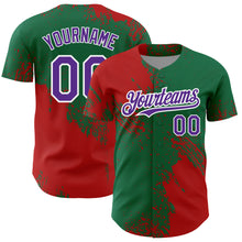 Загрузить изображение в средство просмотра галереи, Custom Red Purple Kelly Green-White 3D Pattern Design Abstract Brush Stroke Authentic Baseball Jersey
