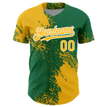 Laden Sie das Bild in den Galerie-Viewer, Custom Gold Kelly Green-White 3D Pattern Design Abstract Brush Stroke Authentic Baseball Jersey
