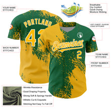 Charger l&#39;image dans la galerie, Custom Gold Kelly Green-White 3D Pattern Design Abstract Brush Stroke Authentic Baseball Jersey
