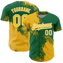 Charger l&#39;image dans la galerie, Custom Gold Kelly Green-White 3D Pattern Design Abstract Brush Stroke Authentic Baseball Jersey
