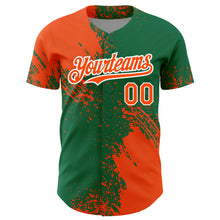 Загрузить изображение в средство просмотра галереи, Custom Orange Kelly Green-White 3D Pattern Design Abstract Brush Stroke Authentic Baseball Jersey
