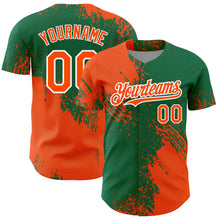 Загрузить изображение в средство просмотра галереи, Custom Orange Kelly Green-White 3D Pattern Design Abstract Brush Stroke Authentic Baseball Jersey
