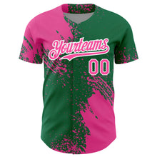 Laden Sie das Bild in den Galerie-Viewer, Custom Pink Kelly Green-White 3D Pattern Design Abstract Brush Stroke Authentic Baseball Jersey
