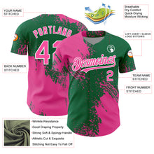 Laden Sie das Bild in den Galerie-Viewer, Custom Pink Kelly Green-White 3D Pattern Design Abstract Brush Stroke Authentic Baseball Jersey
