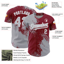 Charger l&#39;image dans la galerie, Custom Gray Crimson-White 3D Pattern Design Abstract Brush Stroke Authentic Baseball Jersey
