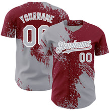 Charger l&#39;image dans la galerie, Custom Gray Crimson-White 3D Pattern Design Abstract Brush Stroke Authentic Baseball Jersey
