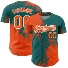 Load image into Gallery viewer, Custom Orange Teal-White 3D Pattern Design Abstract Brush Stroke Authentic Baseball Jersey
