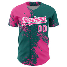 Charger l&#39;image dans la galerie, Custom Pink Teal-White 3D Pattern Design Abstract Brush Stroke Authentic Baseball Jersey
