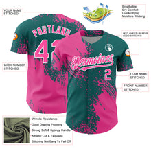 Charger l&#39;image dans la galerie, Custom Pink Teal-White 3D Pattern Design Abstract Brush Stroke Authentic Baseball Jersey
