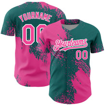 Charger l&#39;image dans la galerie, Custom Pink Teal-White 3D Pattern Design Abstract Brush Stroke Authentic Baseball Jersey
