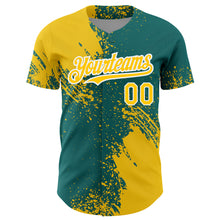 Charger l&#39;image dans la galerie, Custom Yellow Teal-White 3D Pattern Design Abstract Brush Stroke Authentic Baseball Jersey
