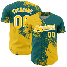 Charger l&#39;image dans la galerie, Custom Yellow Teal-White 3D Pattern Design Abstract Brush Stroke Authentic Baseball Jersey
