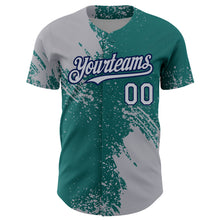 Charger l&#39;image dans la galerie, Custom Gray Teal-Navy 3D Pattern Design Abstract Brush Stroke Authentic Baseball Jersey
